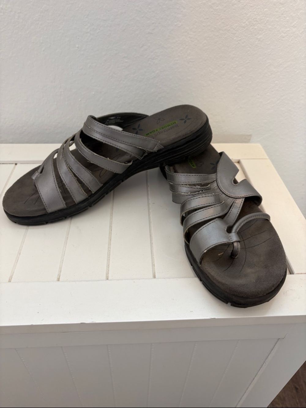 Bare Traps Silver Strappy Slide Sandals